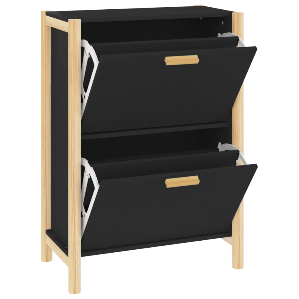 Schoenenkast 57,5x33x80 cm bewerkt hout zwart is nu te koop bij PeponiXL, paradijselijk wonen!