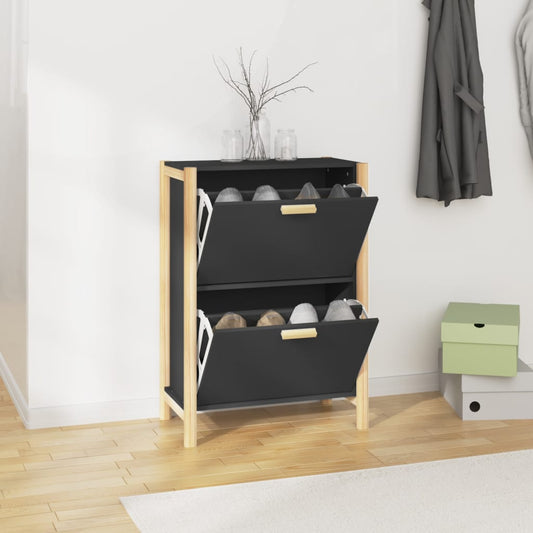 Schoenenkast 57,5x33x80 cm bewerkt hout zwart is nu te koop bij PeponiXL, paradijselijk wonen!