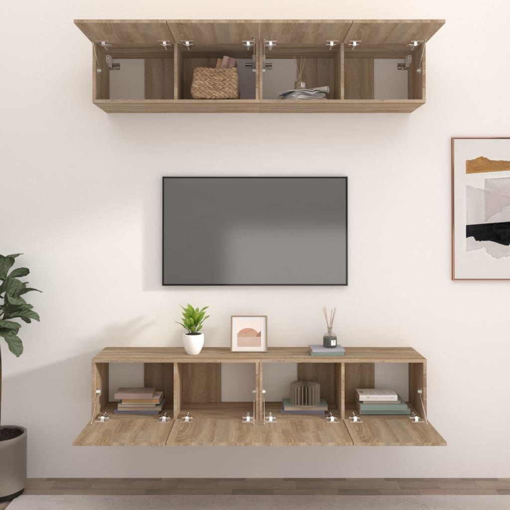 Tv-meubels 4 st 80x30x30 cm bewerkt hout sonoma eikenkleurig is nu te koop bij PeponiXL, paradijselijk wonen!
