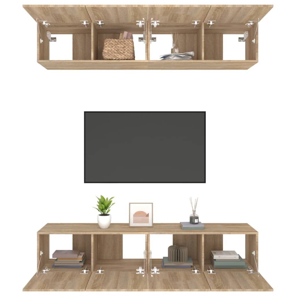 Tv-meubels 4 st 80x30x30 cm bewerkt hout sonoma eikenkleurig is nu te koop bij PeponiXL, paradijselijk wonen!
