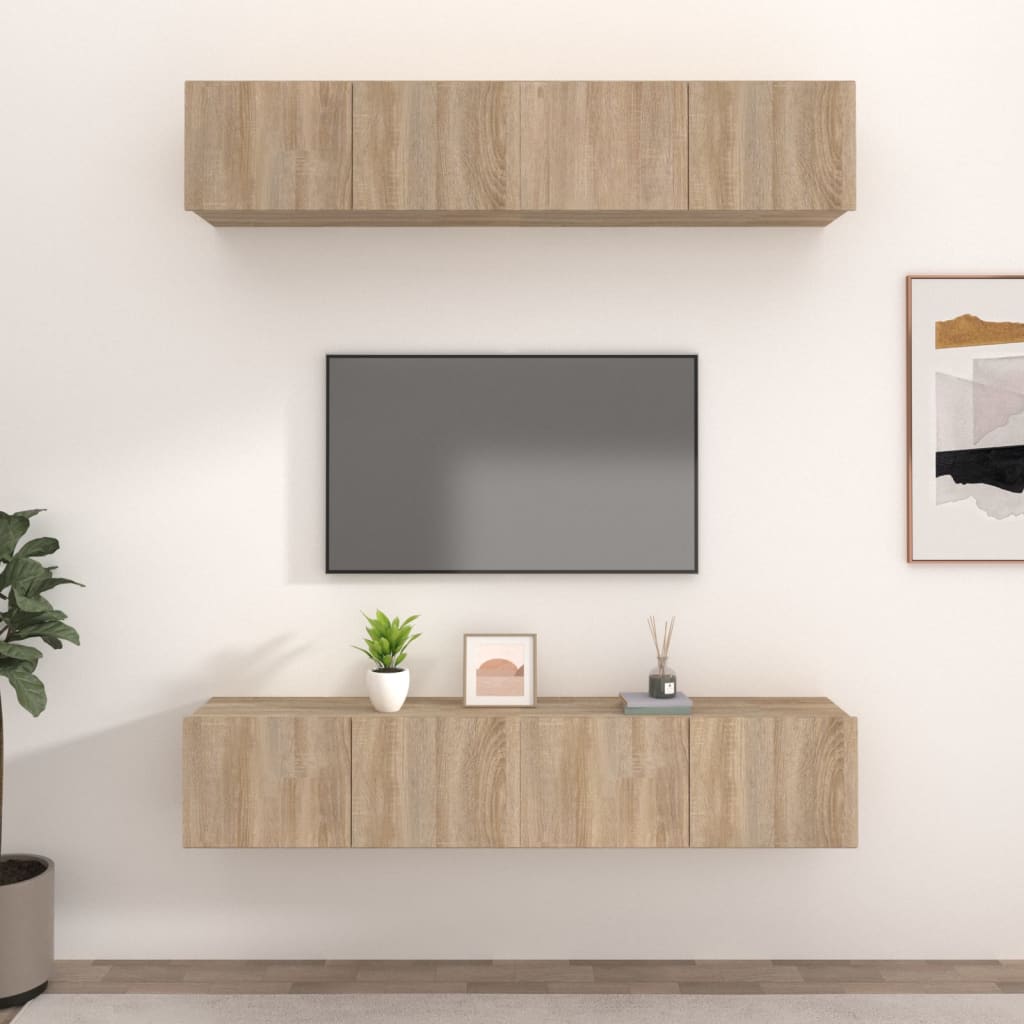 Tv-meubels 4 st 80x30x30 cm bewerkt hout sonoma eikenkleurig is nu te koop bij PeponiXL, paradijselijk wonen!