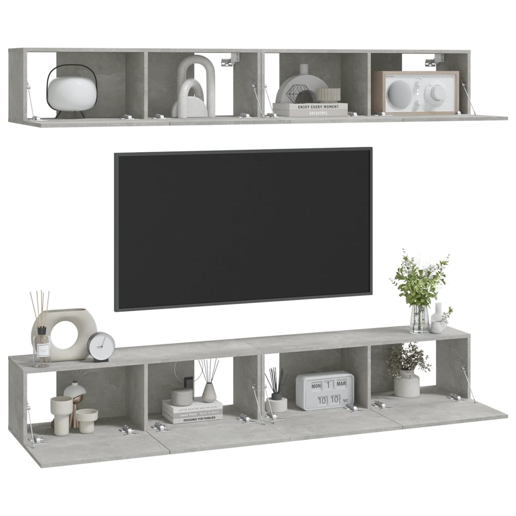 Tv-wandmeubels 4 st 100x30x30 cm betongrijs is nu te koop bij PeponiXL, paradijselijk wonen!