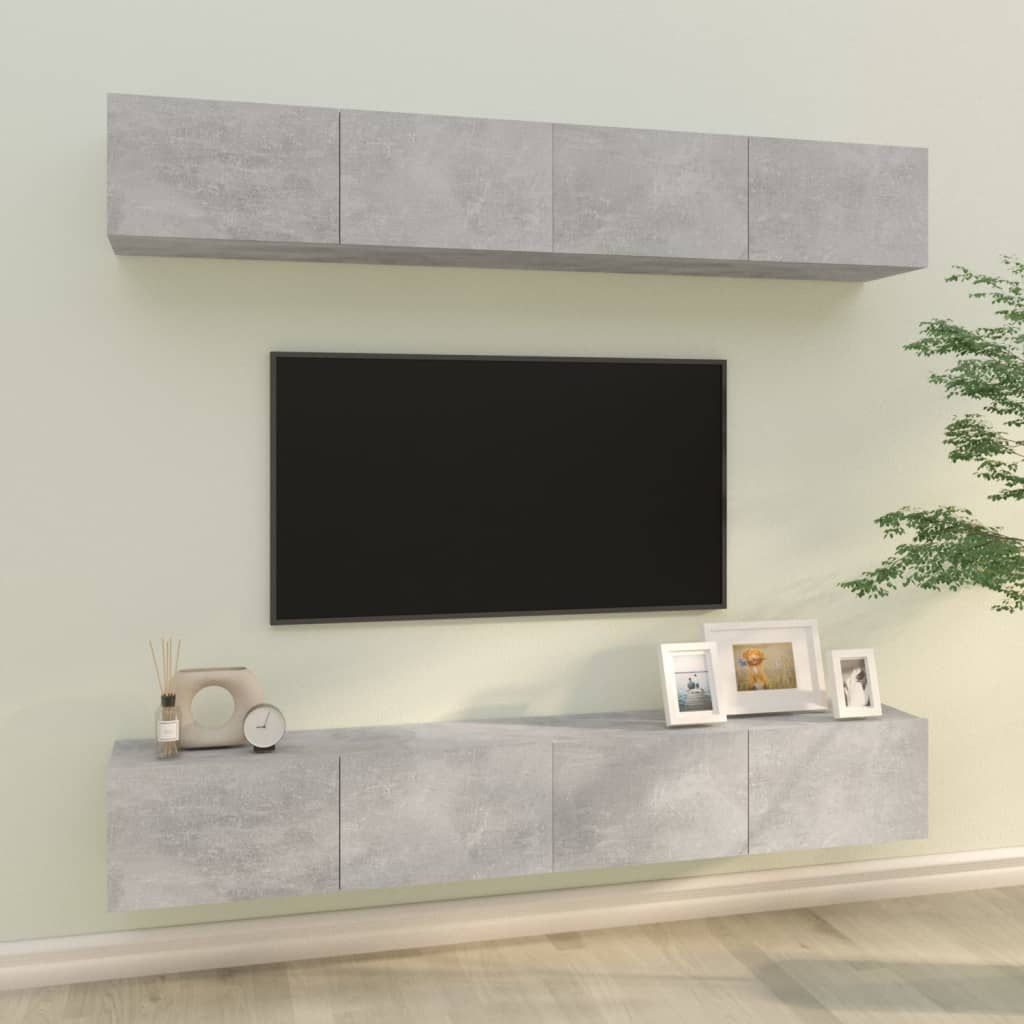 Tv-wandmeubels 4 st 100x30x30 cm betongrijs is nu te koop bij PeponiXL, paradijselijk wonen!