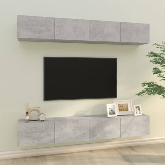 Tv-wandmeubels 4 st 100x30x30 cm betongrijs is nu te koop bij PeponiXL, paradijselijk wonen!