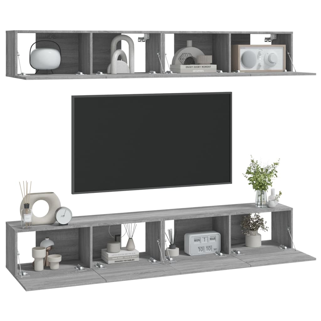 Tv-wandmeubels 4 st 100x30x30 cm grijs sonoma eikenkleurig is nu te koop bij PeponiXL, paradijselijk wonen!