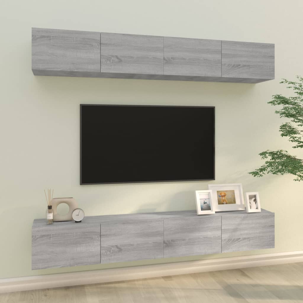 Tv-wandmeubels 4 st 100x30x30 cm grijs sonoma eikenkleurig is nu te koop bij PeponiXL, paradijselijk wonen!