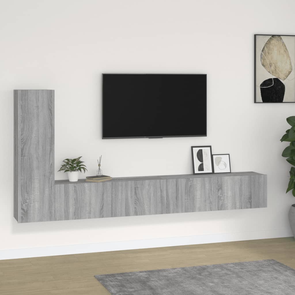 3-delige Tv-meubelset bewerkt hout grijs sonoma eikenkleurig is nu te koop bij PeponiXL, paradijselijk wonen!