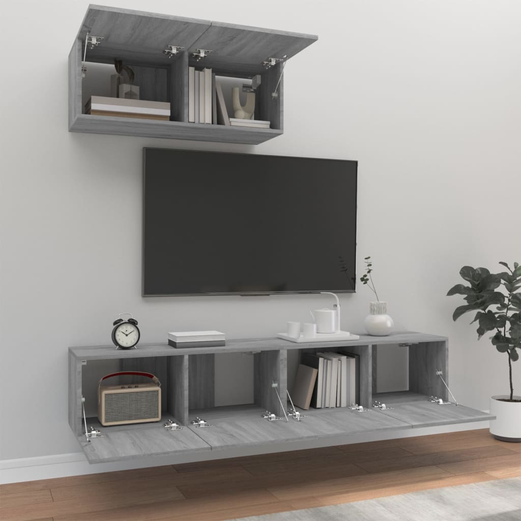 3-delige Tv-meubelset bewerkt hout grijs sonoma eikenkleurig is nu te koop bij PeponiXL, paradijselijk wonen!