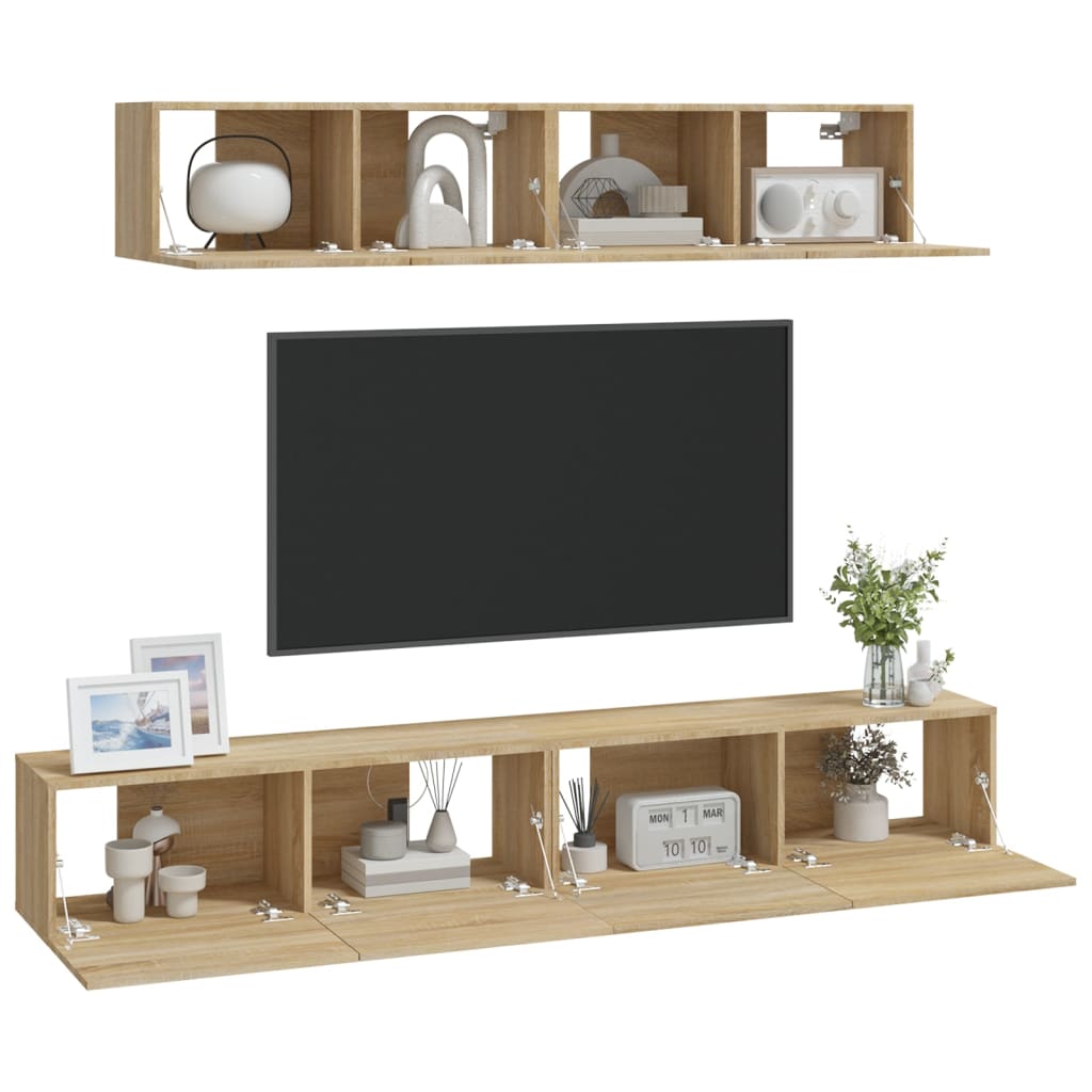 4-delige Tv-meubelset bewerkt hout sonoma eikenkleurig is nu te koop bij PeponiXL, paradijselijk wonen!