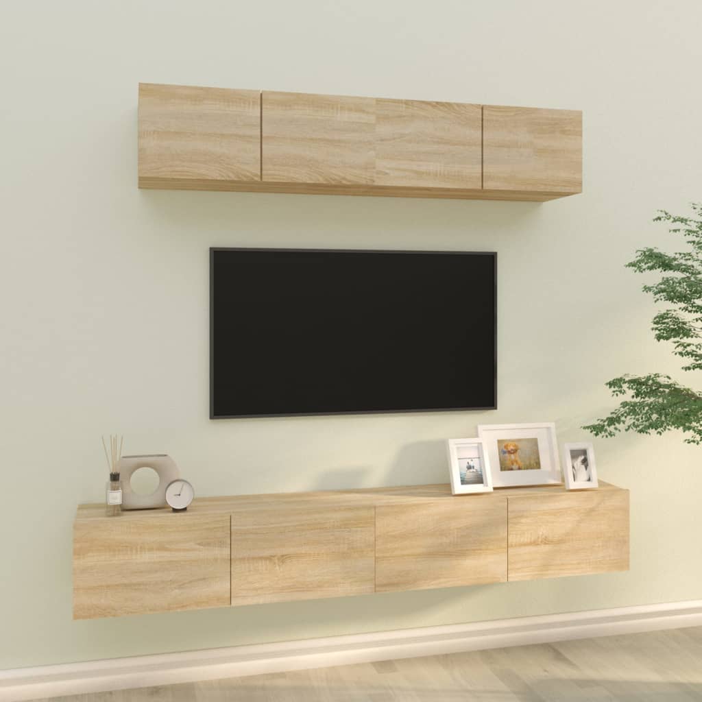 4-delige Tv-meubelset bewerkt hout sonoma eikenkleurig is nu te koop bij PeponiXL, paradijselijk wonen!