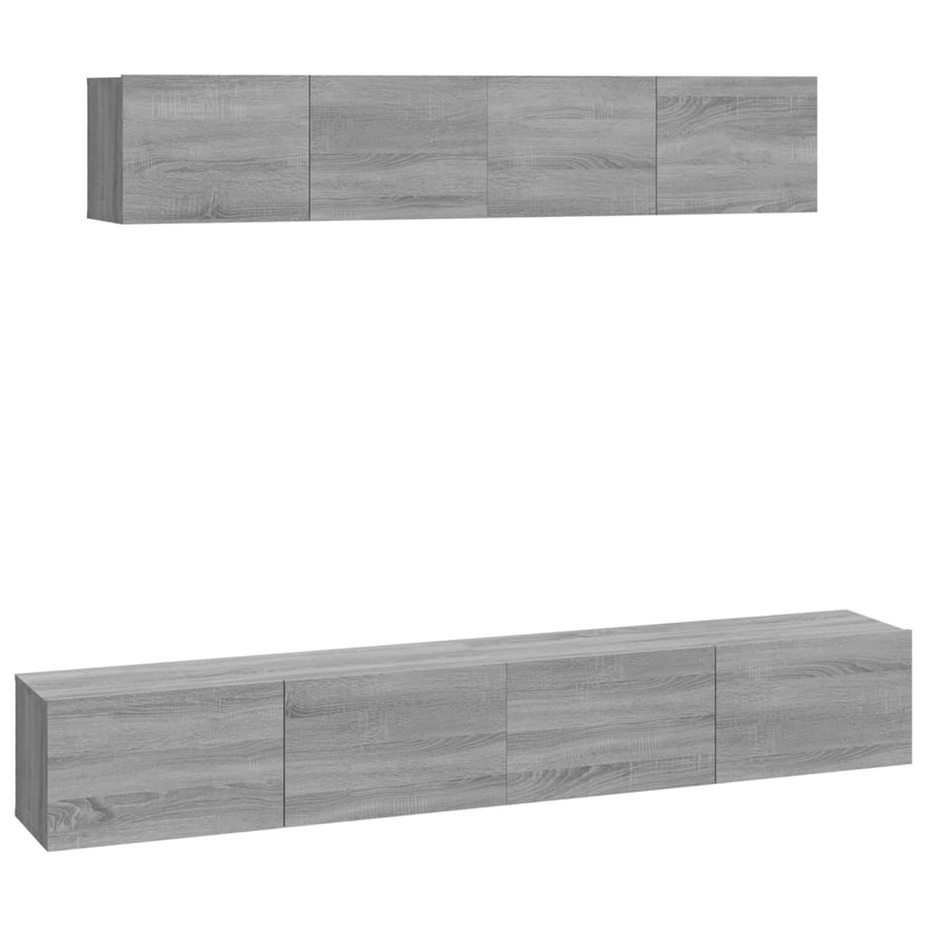 4-delige Tv-meubelset bewerkt hout grijs sonoma eikenkleurig is nu te koop bij PeponiXL, paradijselijk wonen!