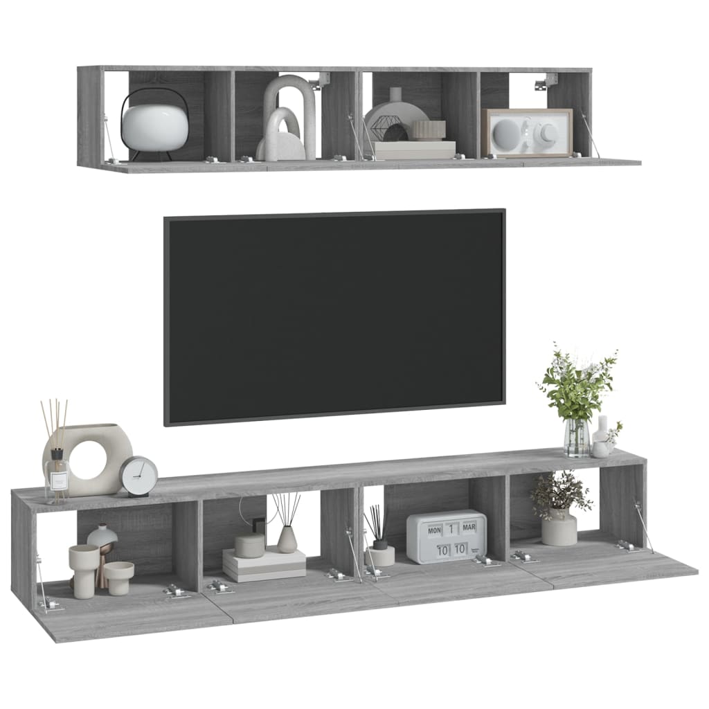 4-delige Tv-meubelset bewerkt hout grijs sonoma eikenkleurig is nu te koop bij PeponiXL, paradijselijk wonen!