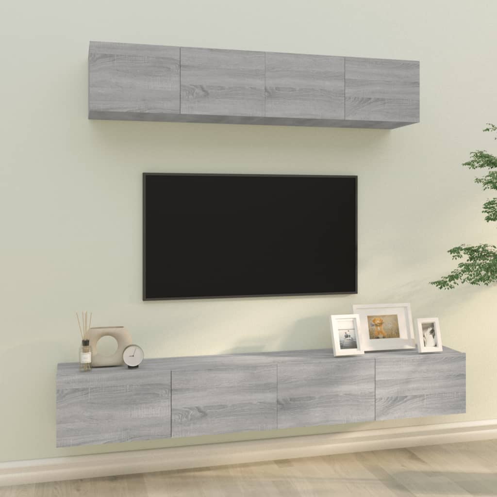 4-delige Tv-meubelset bewerkt hout grijs sonoma eikenkleurig is nu te koop bij PeponiXL, paradijselijk wonen!
