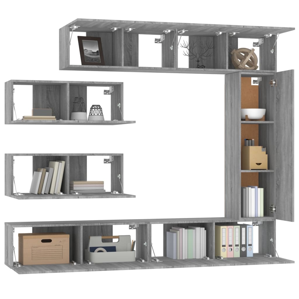 7-delige Tv-meubelset bewerkt hout grijs sonoma eikenkleurig is nu te koop bij PeponiXL, paradijselijk wonen!