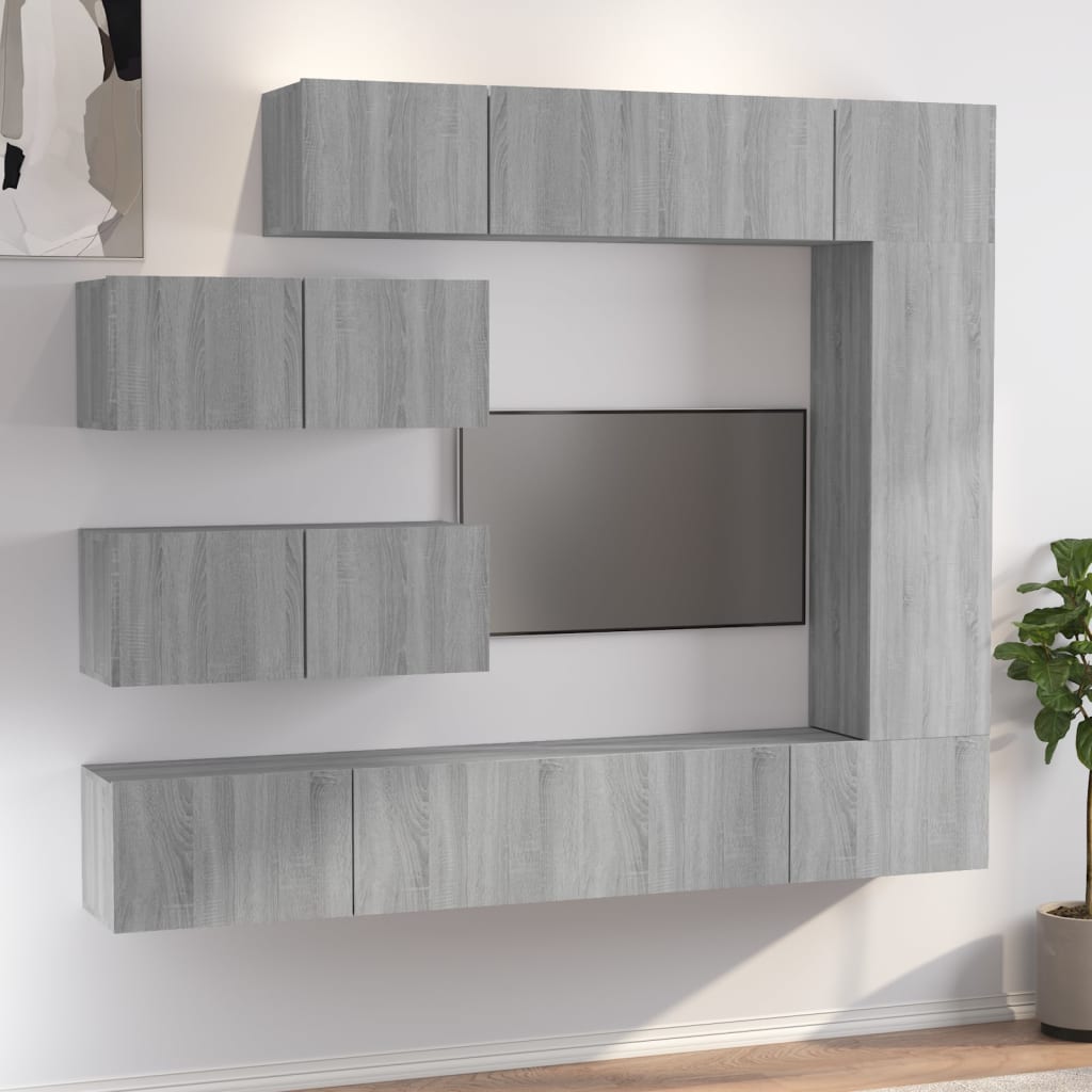 7-delige Tv-meubelset bewerkt hout grijs sonoma eikenkleurig is nu te koop bij PeponiXL, paradijselijk wonen!