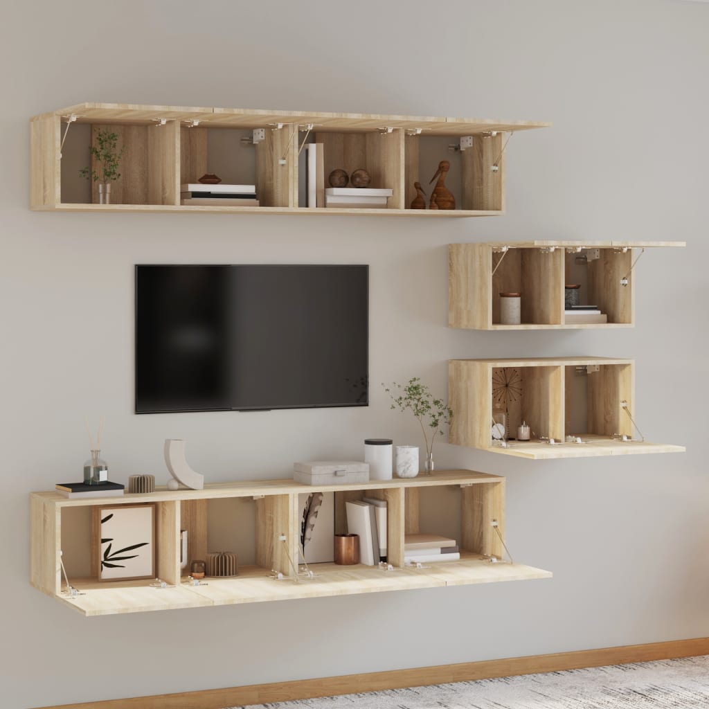 6-delige Tv-meubelset bewerkt hout sonoma eikenkleurig is nu te koop bij PeponiXL, paradijselijk wonen!