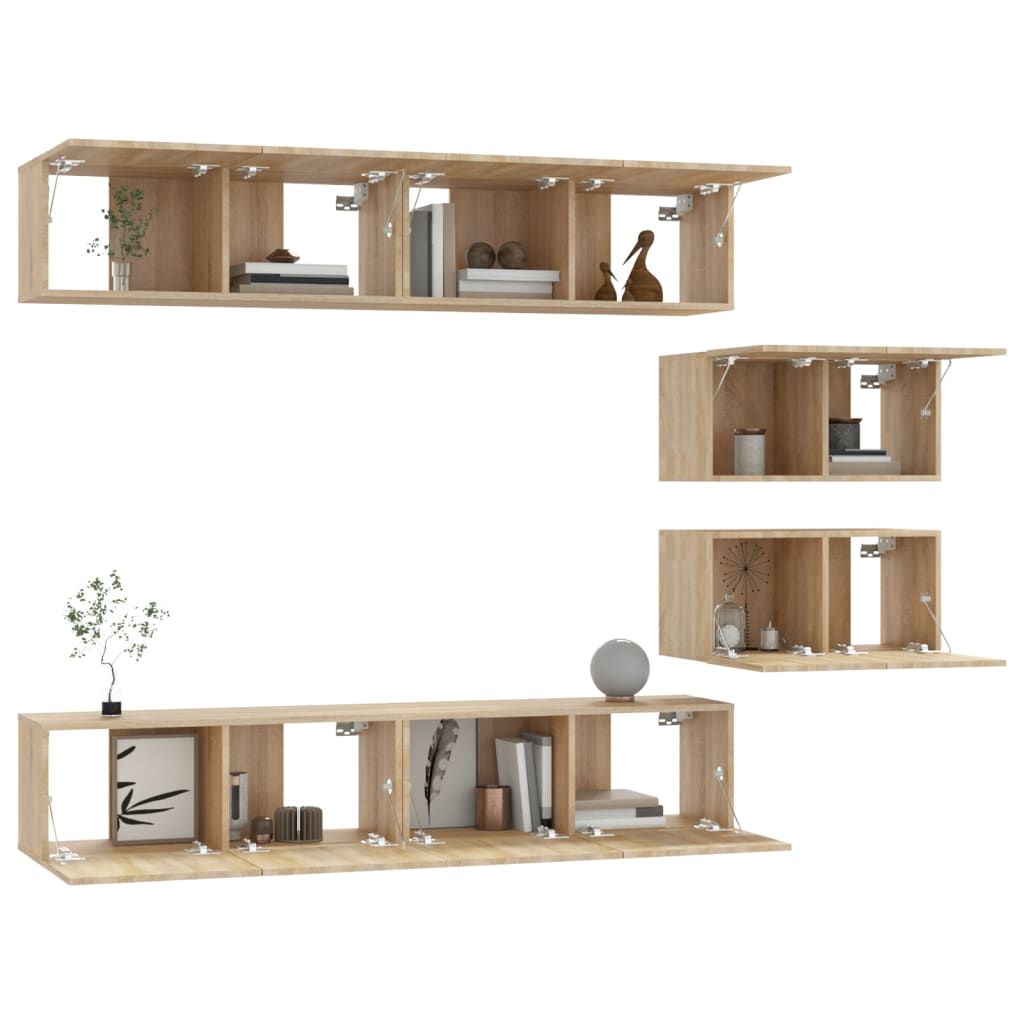 6-delige Tv-meubelset bewerkt hout sonoma eikenkleurig is nu te koop bij PeponiXL, paradijselijk wonen!
