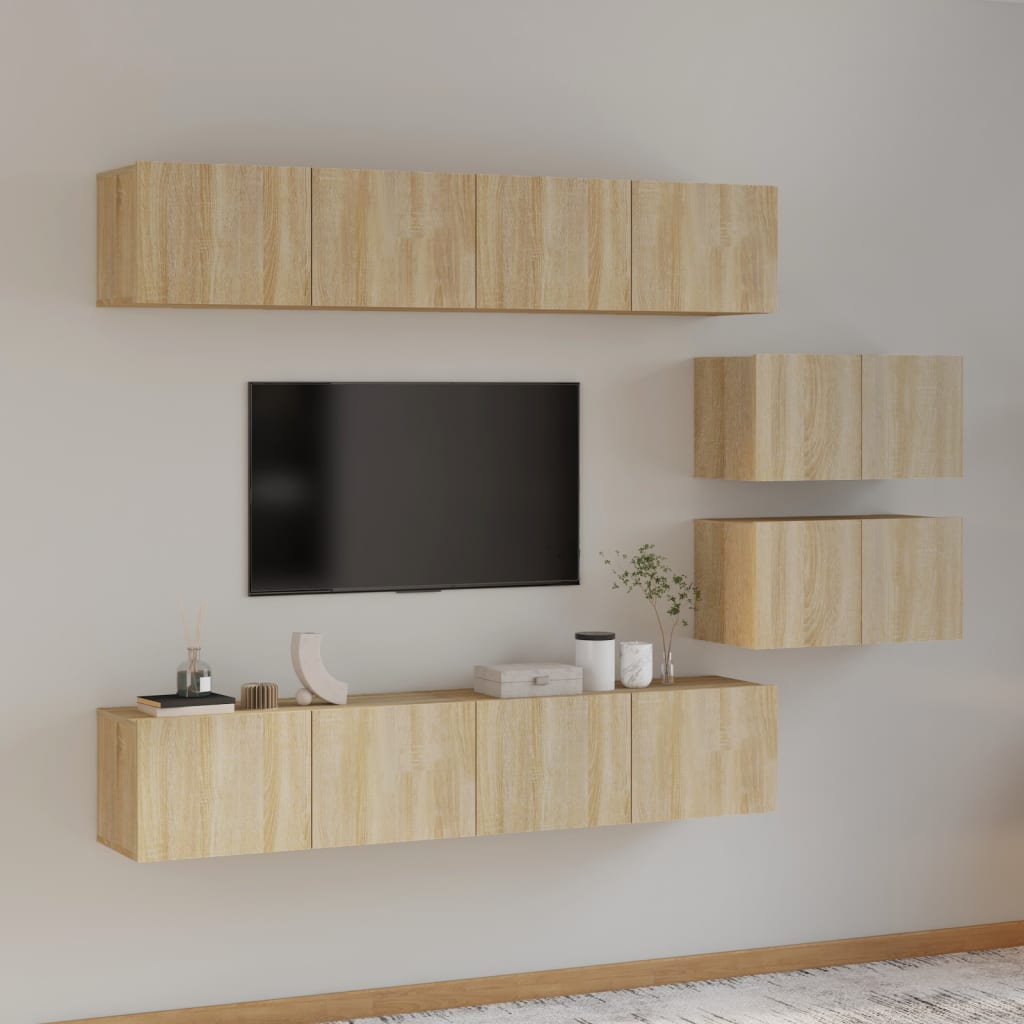 6-delige Tv-meubelset bewerkt hout sonoma eikenkleurig is nu te koop bij PeponiXL, paradijselijk wonen!