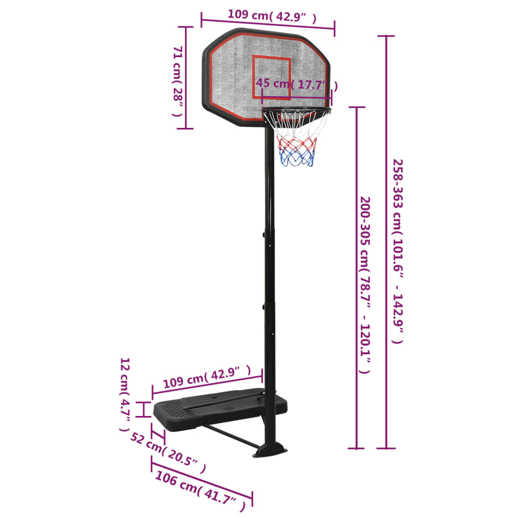 Basketbalstandaard 258-363 cm polyetheen is nu te koop bij PeponiXL, paradijselijk wonen!