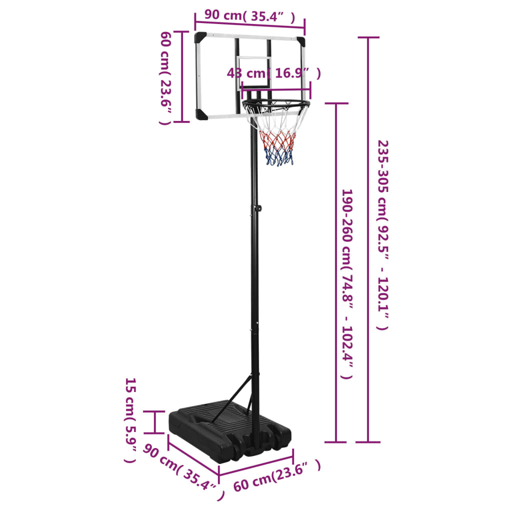 Basketbalstandaard 235-305 cm polycarbonaat transparant is nu te koop bij PeponiXL, paradijselijk wonen!