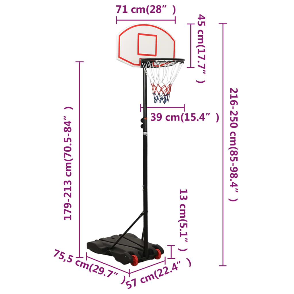 Basketbalstandaard 216-250 cm polyetheen wit is nu te koop bij PeponiXL, paradijselijk wonen!