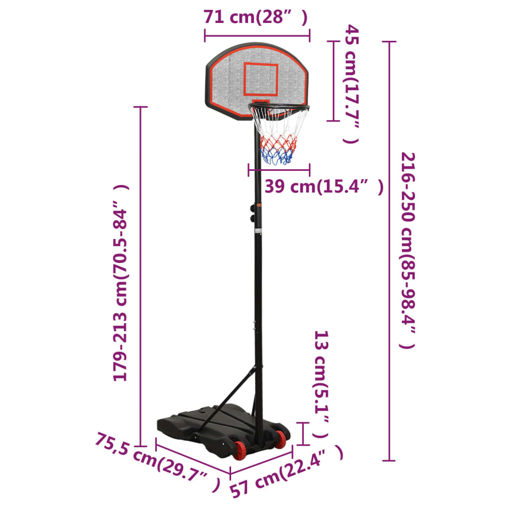 Basketbalstandaard 216-250 cm polyethyleen zwart is nu te koop bij PeponiXL, paradijselijk wonen!