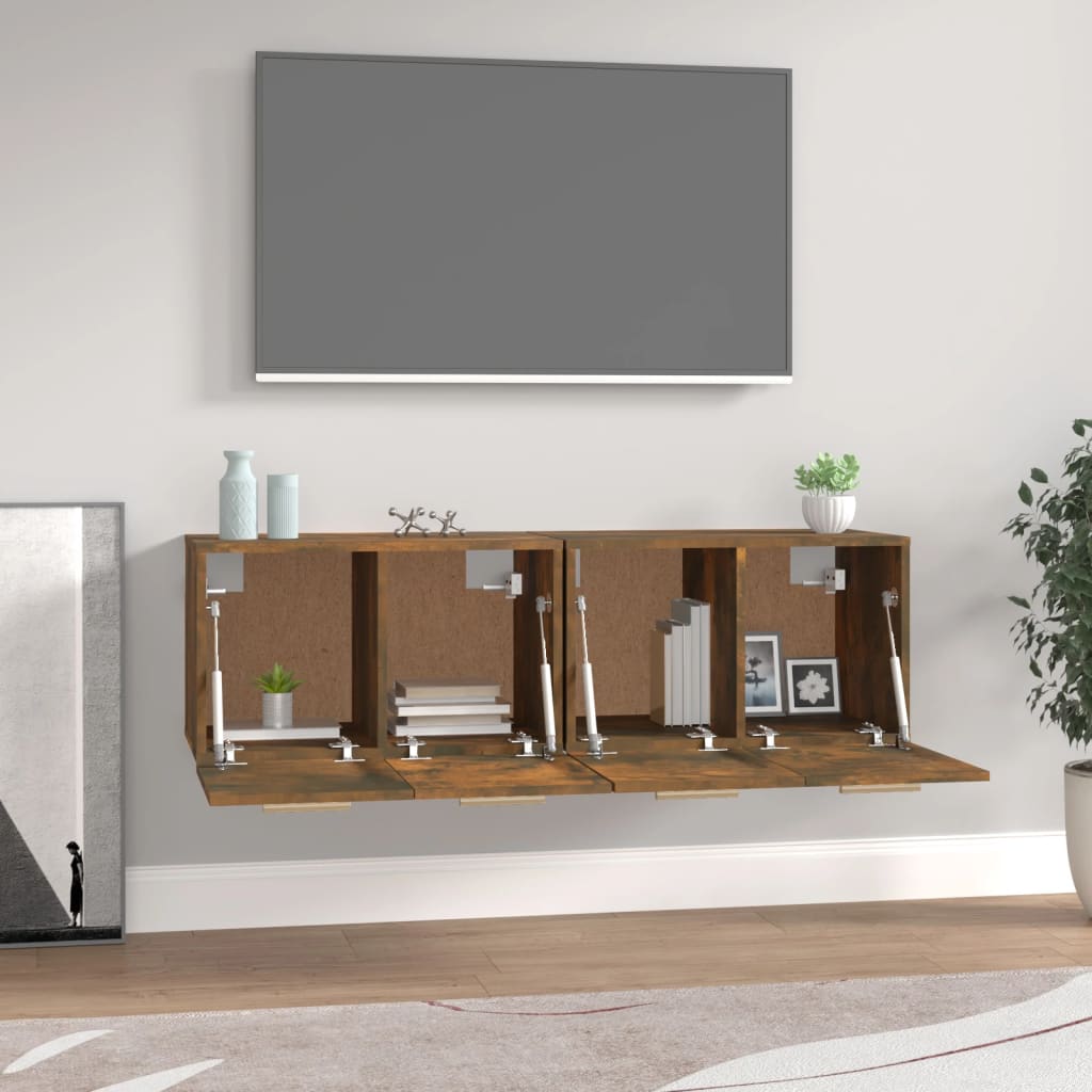 Wandkasten 2 st 60x36,5x35 cm bewerkt hout gerookt eikenkleurig is nu te koop bij PeponiXL, paradijselijk wonen!