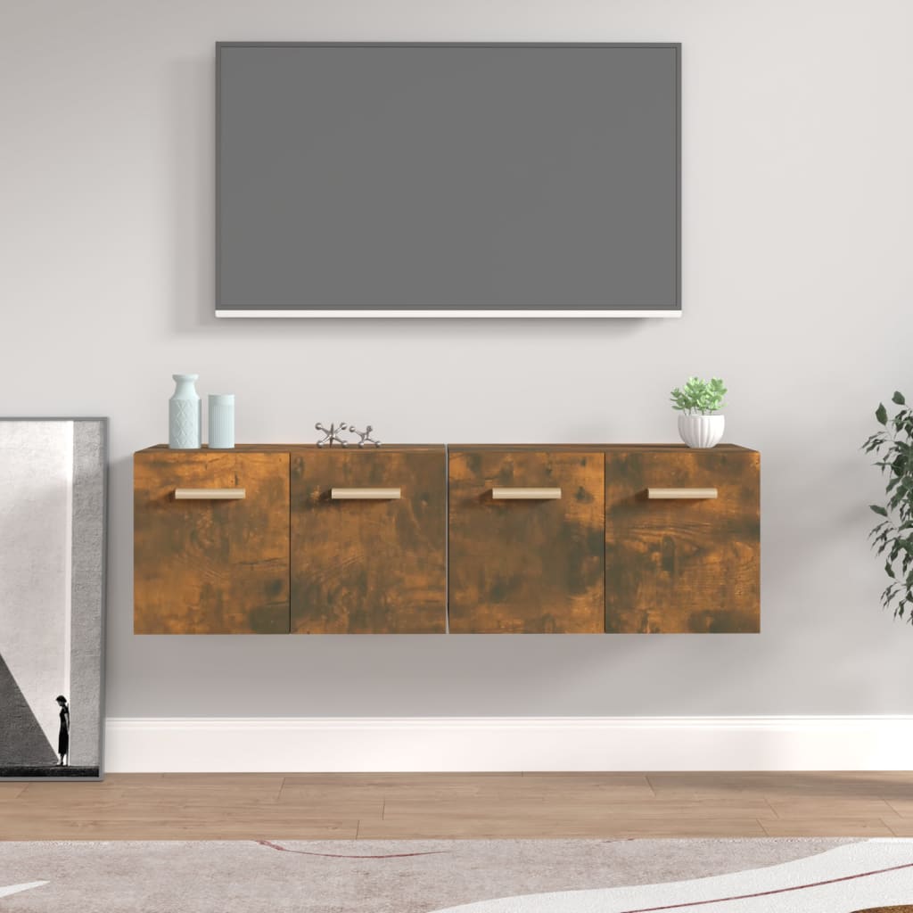 Wandkasten 2 st 60x36,5x35 cm bewerkt hout gerookt eikenkleurig is nu te koop bij PeponiXL, paradijselijk wonen!