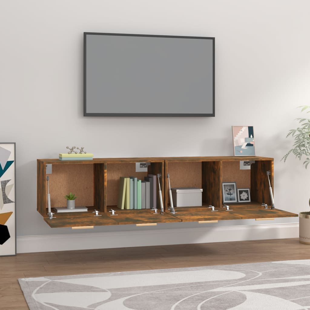 Wandkasten 2 st 80x35x36,5 cm bewerkt hout gerookt eikenkleur is nu te koop bij PeponiXL, paradijselijk wonen!