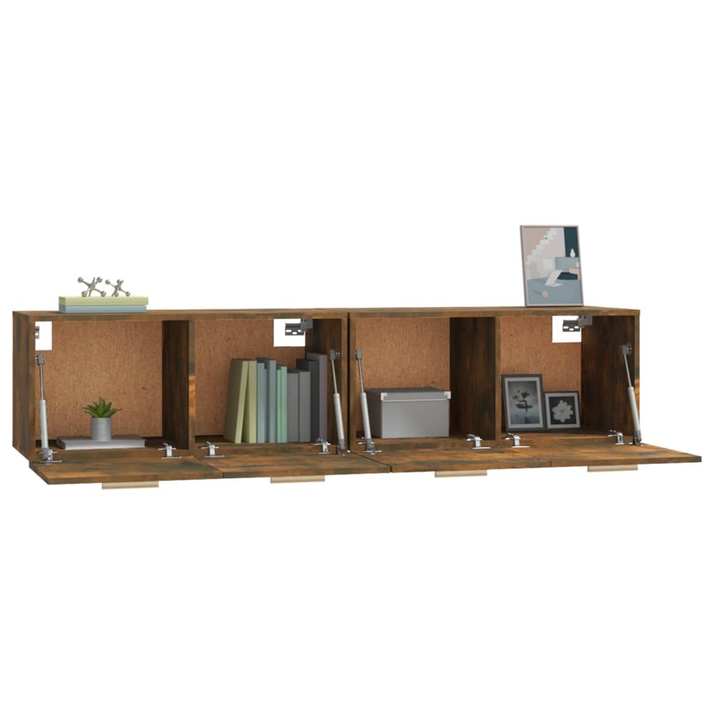 Wandkasten 2 st 80x35x36,5 cm bewerkt hout gerookt eikenkleur is nu te koop bij PeponiXL, paradijselijk wonen!