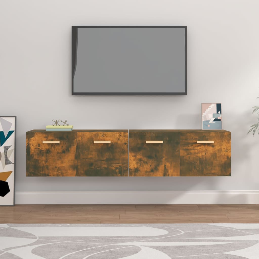 Wandkasten 2 st 80x35x36,5 cm bewerkt hout gerookt eikenkleur is nu te koop bij PeponiXL, paradijselijk wonen!