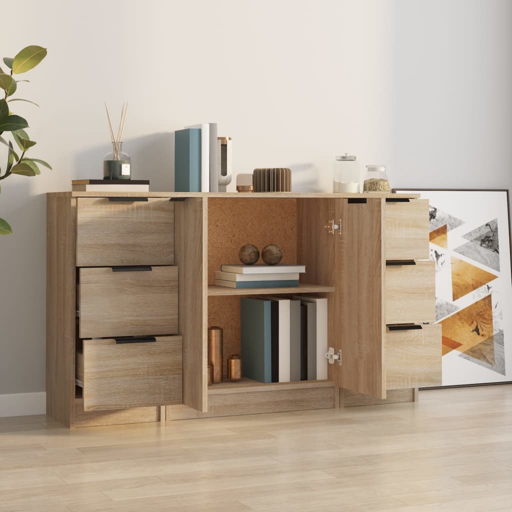 Dressoirs 3 st bewerkt hout sonoma eiken is nu te koop bij PeponiXL, paradijselijk wonen!