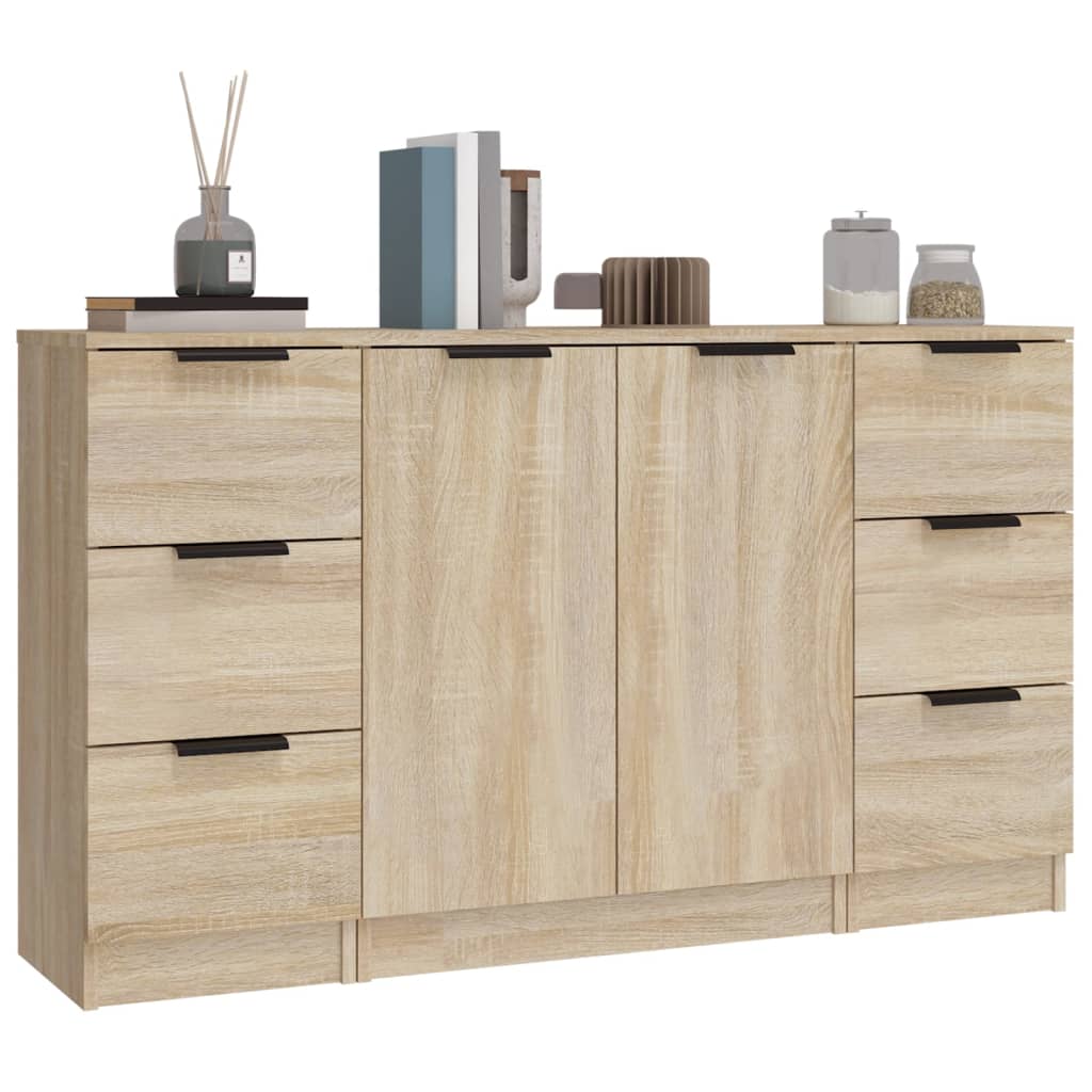 Dressoirs 3 st bewerkt hout sonoma eiken is nu te koop bij PeponiXL, paradijselijk wonen!