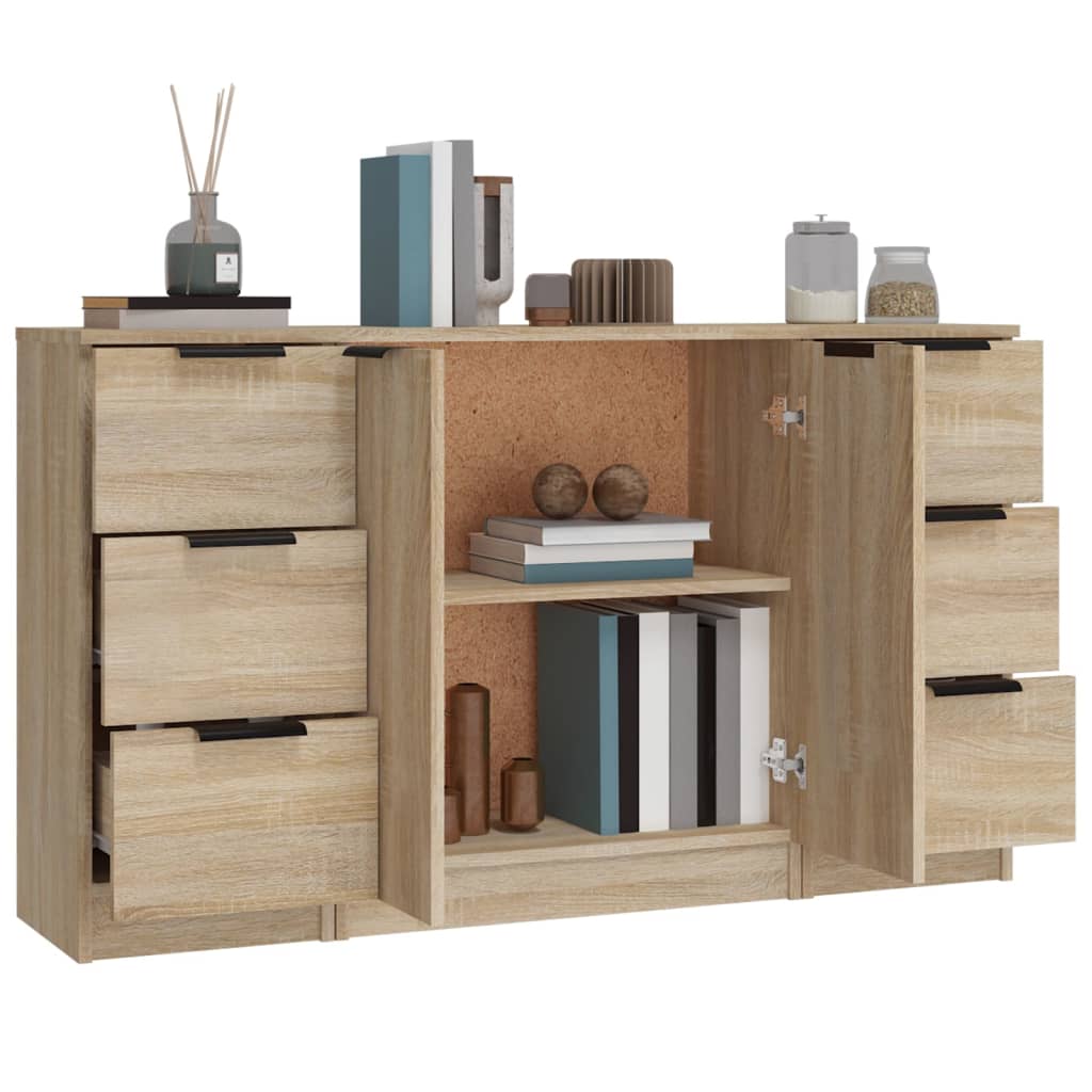 Dressoirs 3 st bewerkt hout sonoma eiken is nu te koop bij PeponiXL, paradijselijk wonen!