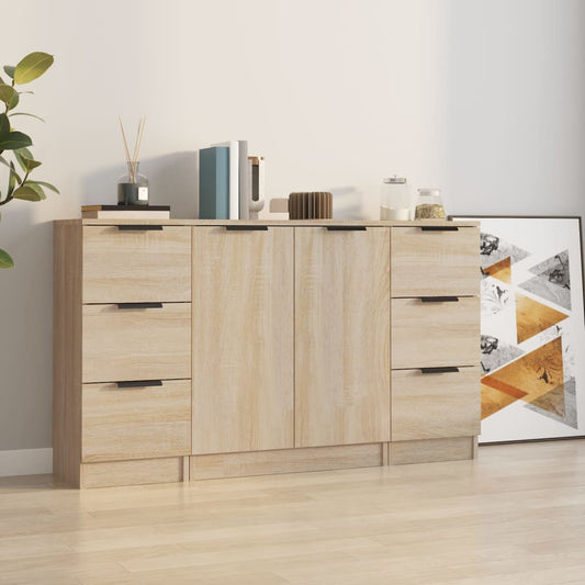 Dressoirs 3 st bewerkt hout sonoma eiken is nu te koop bij PeponiXL, paradijselijk wonen!