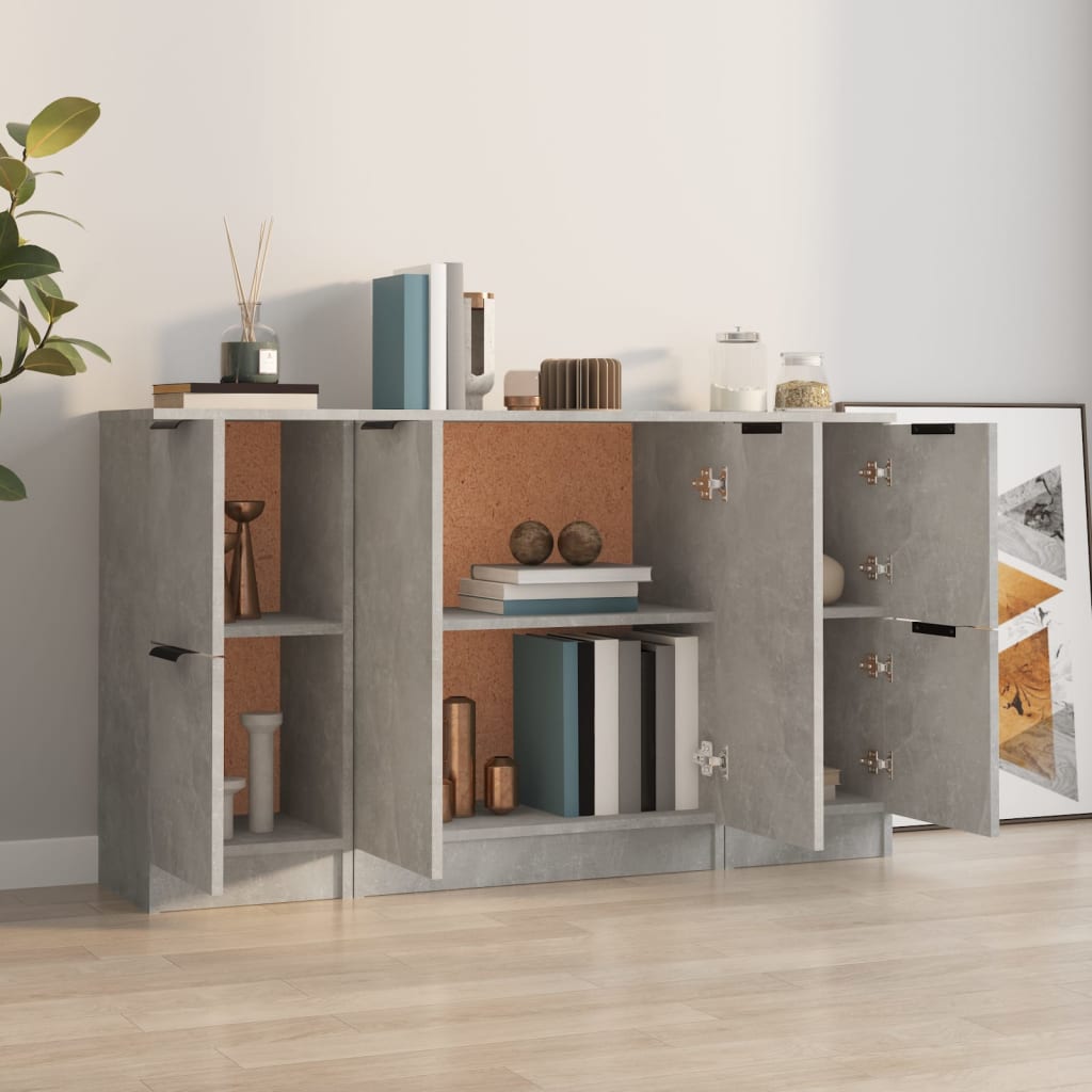 Dressoirs 3 st bewerkt hout betongrijs is nu te koop bij PeponiXL, paradijselijk wonen!