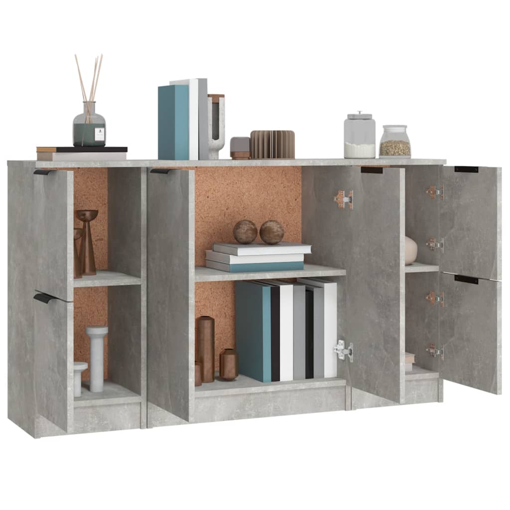 Dressoirs 3 st bewerkt hout betongrijs is nu te koop bij PeponiXL, paradijselijk wonen!