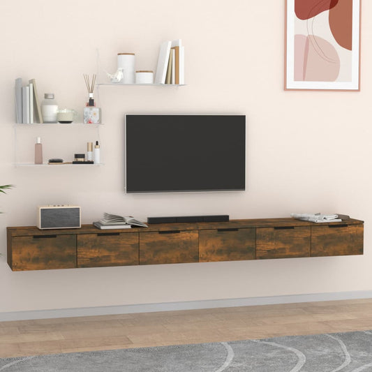 Wandkasten 2 st 102x30x20 bewerkt hout gerookt eikenkleurig is nu te koop bij PeponiXL, paradijselijk wonen!