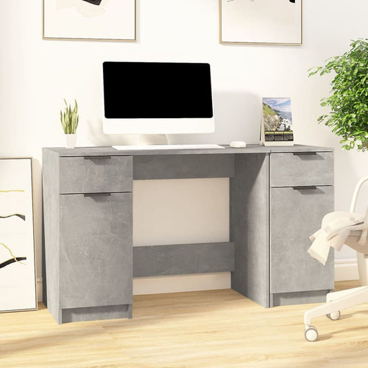 Bureau met bijzetkast bewerkt hout betongrijs is nu te koop bij PeponiXL, paradijselijk wonen!