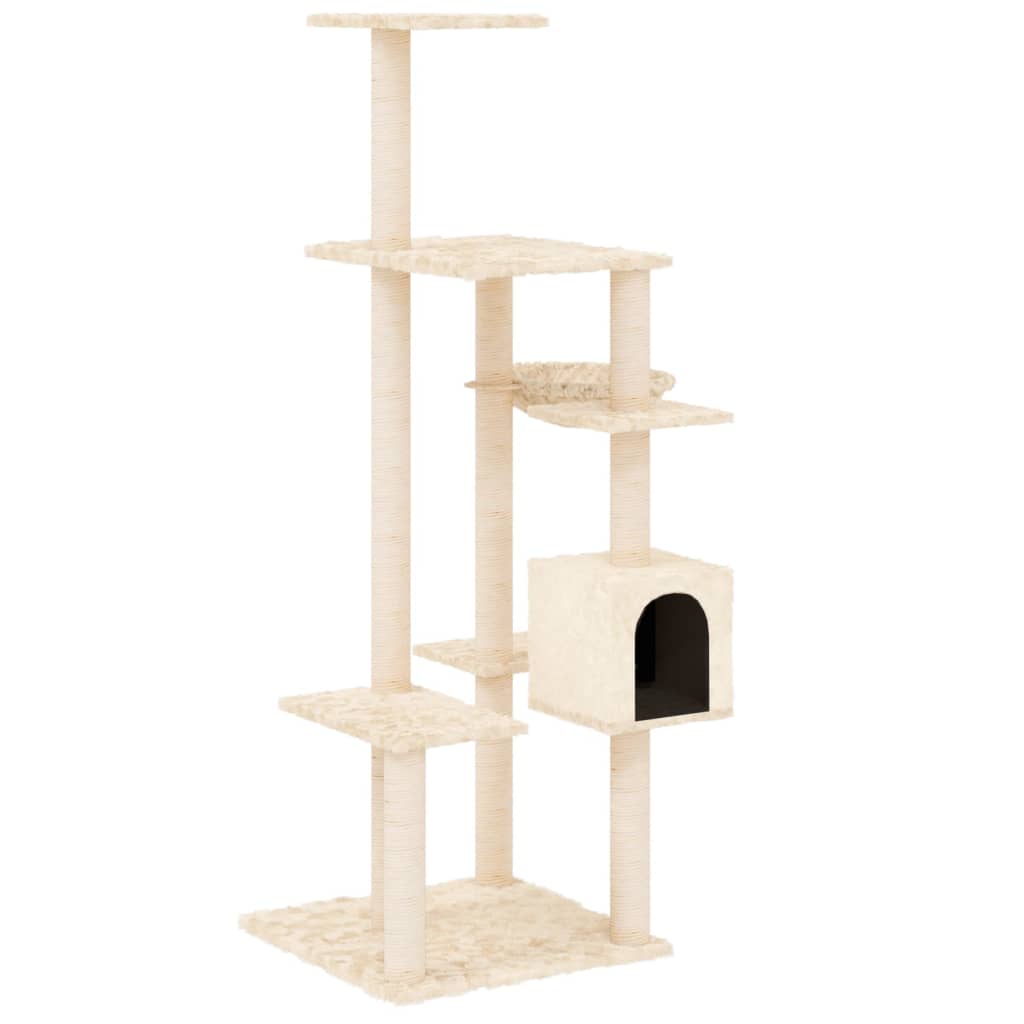 Kattenmeubel met sisal krabpalen 142 cm crèmekleurig is nu te koop bij PeponiXL, paradijselijk wonen!