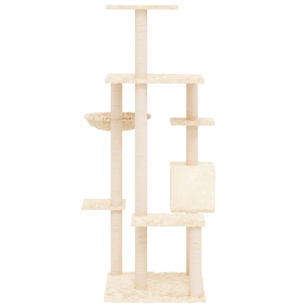 Kattenmeubel met sisal krabpalen 142 cm crèmekleurig is nu te koop bij PeponiXL, paradijselijk wonen!