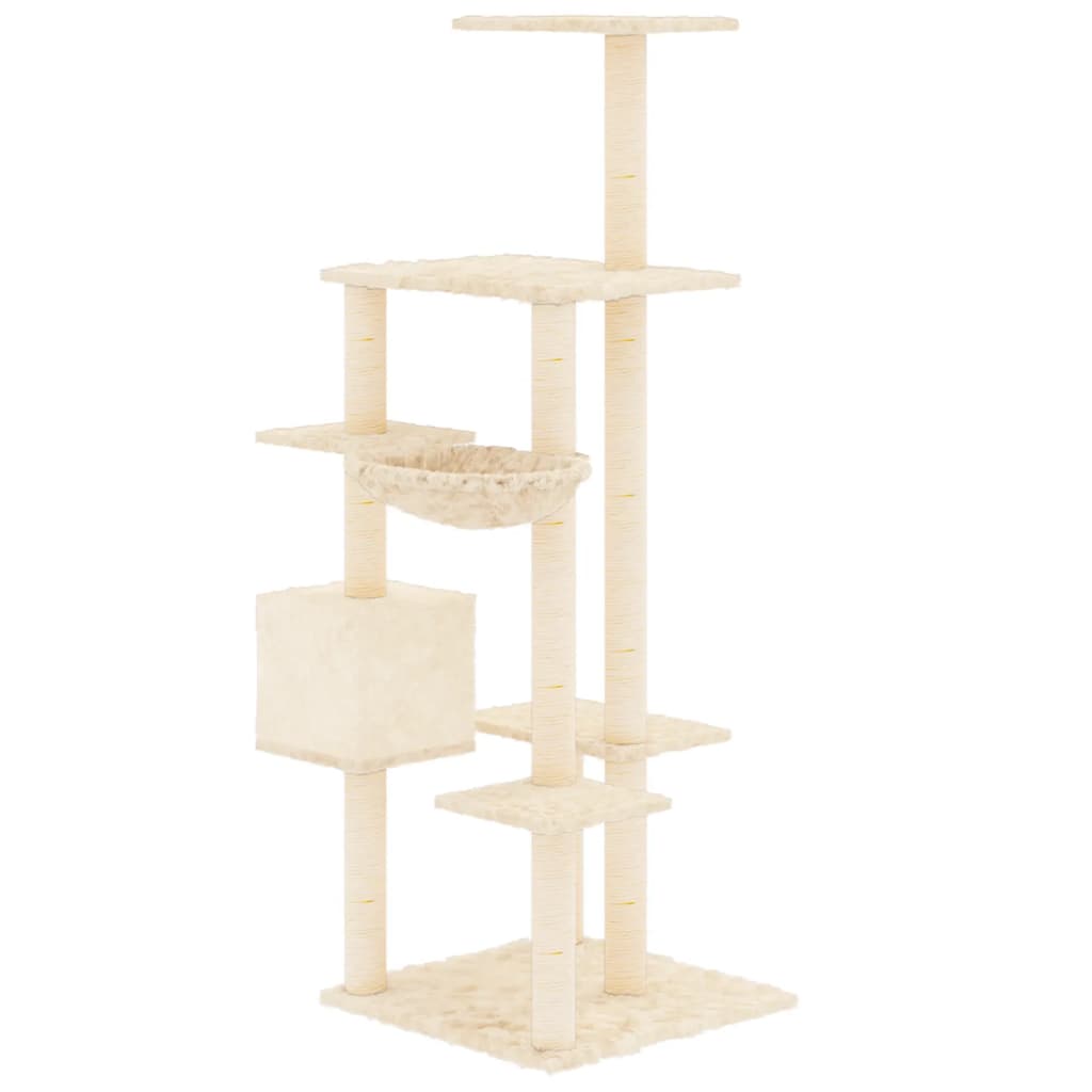 Kattenmeubel met sisal krabpalen 142 cm crèmekleurig is nu te koop bij PeponiXL, paradijselijk wonen!