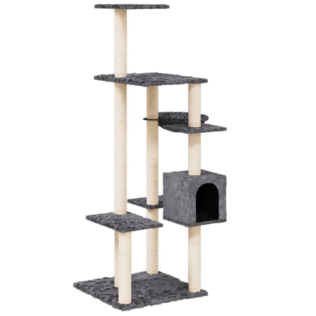 Kattenmeubel met sisal krabpalen 142 cm donkergrijs is nu te koop bij PeponiXL, paradijselijk wonen!