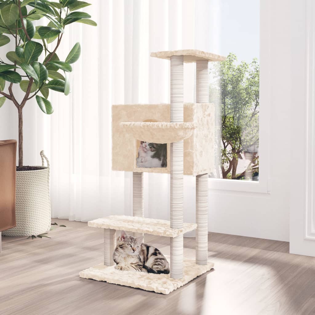 Kattenmeubel met sisal krabpalen 108,5 cm crèmekleurig is nu te koop bij PeponiXL, paradijselijk wonen!