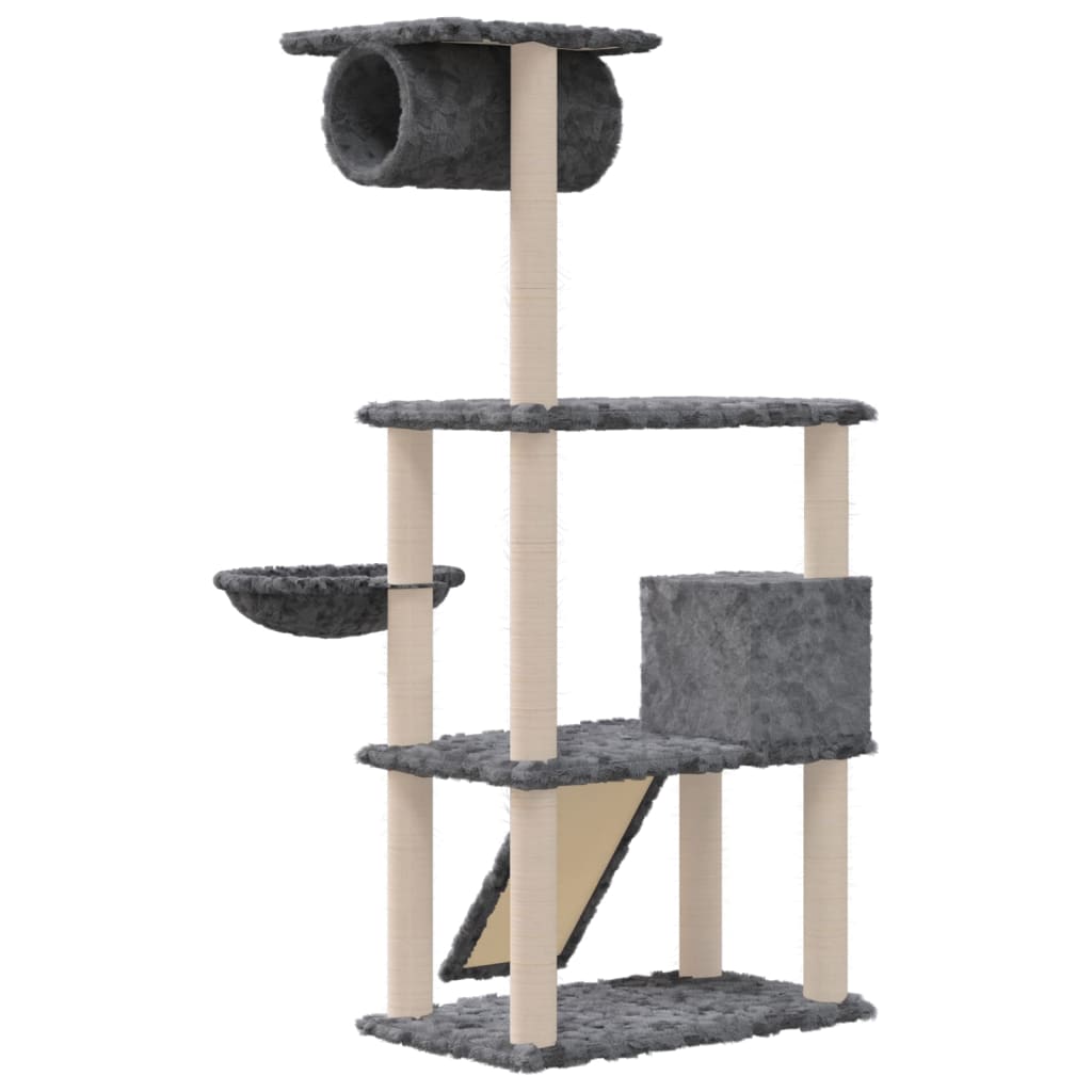 Kattenmeubel met sisal krabpalen 131 cm donkergrijs is nu te koop bij PeponiXL, paradijselijk wonen!