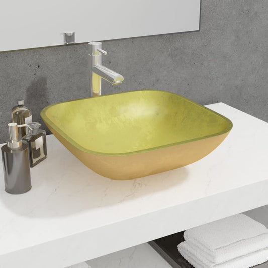 Wasbak 42x42x14 cm glas goudkleurig is nu te koop bij PeponiXL, paradijselijk wonen!