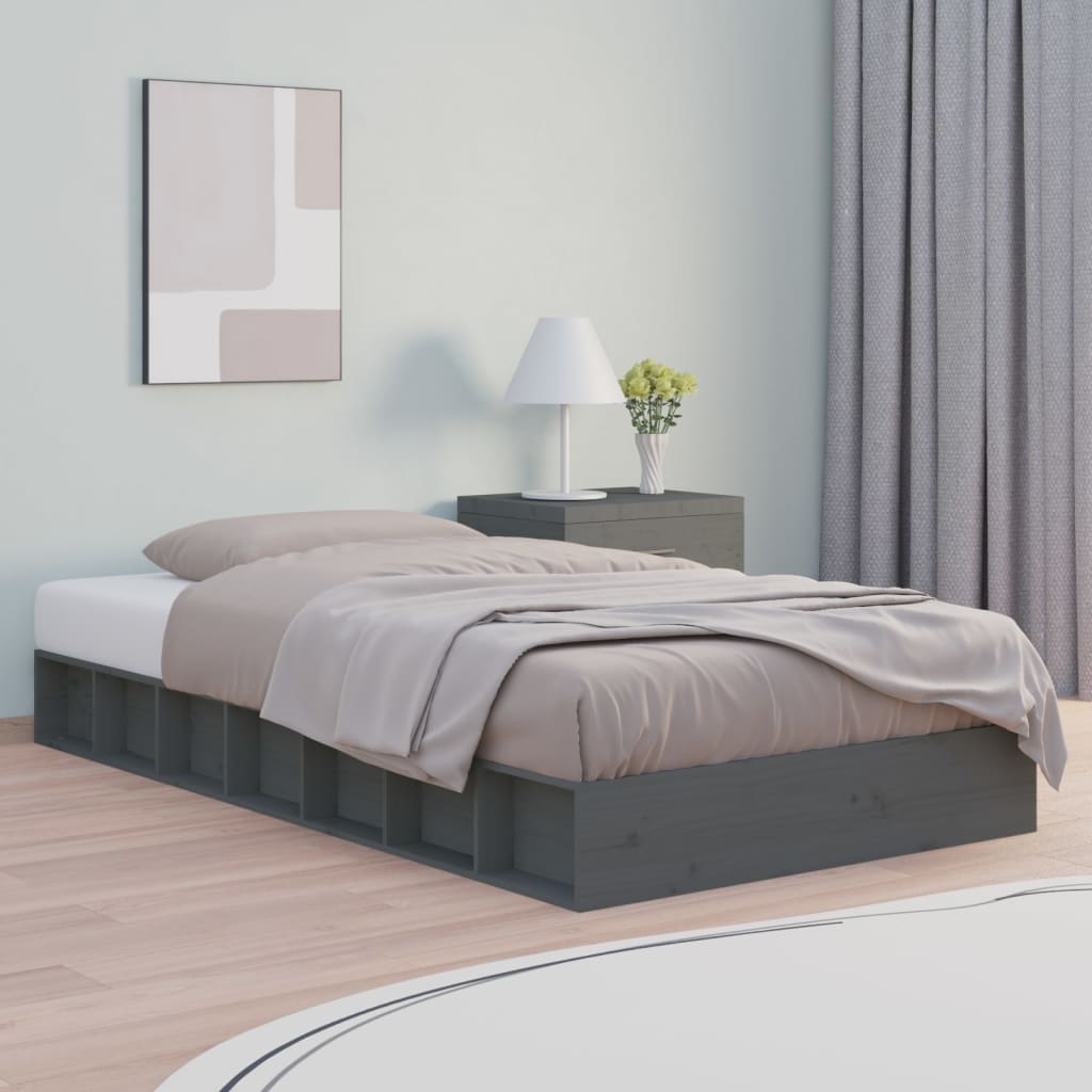 Bedframe massief hout grijs 75x190 cm is nu te koop bij PeponiXL, paradijselijk wonen!