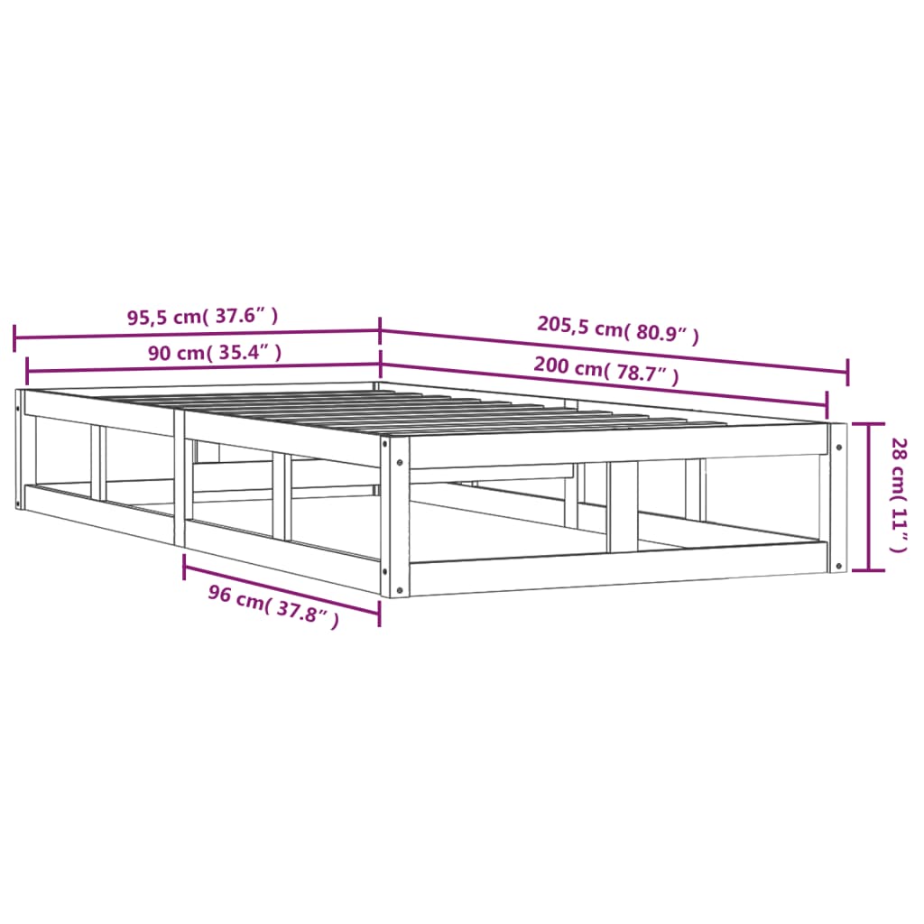 Bedframe massief hout wit 90x200 cm is nu te koop bij PeponiXL, paradijselijk wonen!