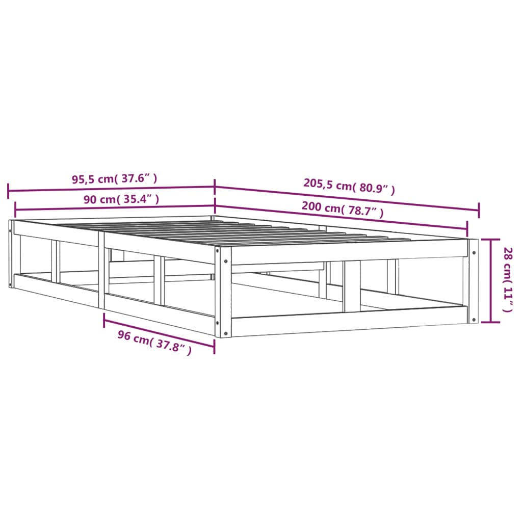 Bedframe massief hout zwart 90x200 cm is nu te koop bij PeponiXL, paradijselijk wonen!
