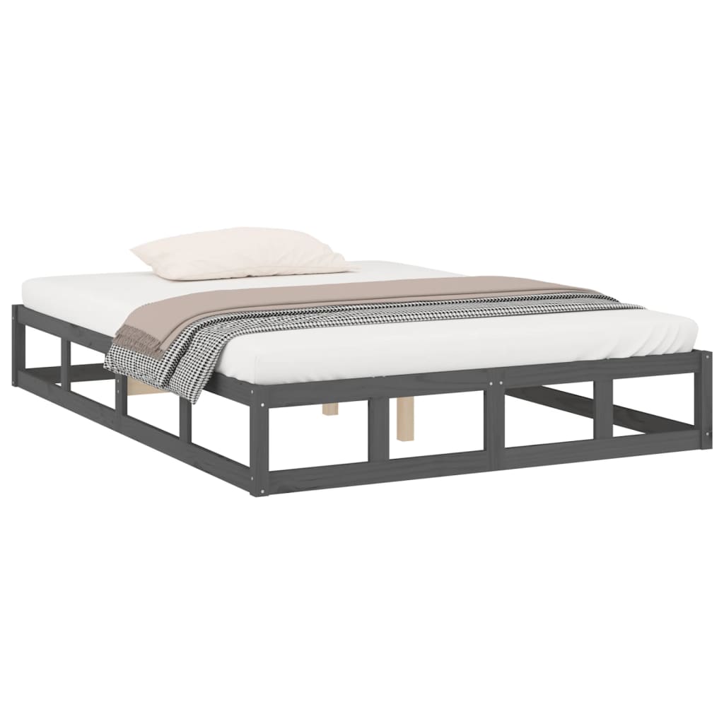 Bedframe massief hout grijs 150x200 cm is nu te koop bij PeponiXL, paradijselijk wonen!